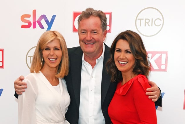 Piers with former colleagues Susanna Reid and Kate Garraway on the red