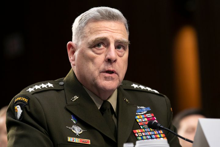 Chairman of the Joint Chiefs of Staff Gen. Mark Milley, shown here on March 4, 2020, testifying before the Senate Armed Services Committee, stayed on as President Joe Biden's senior military adviser.