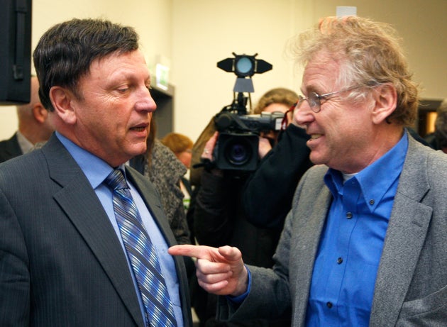 Daniel Cohn-Bendit aux côtés d'Antoine Waechter lors d'un meeting en mars 2008 à Strasbourg (illustration). 