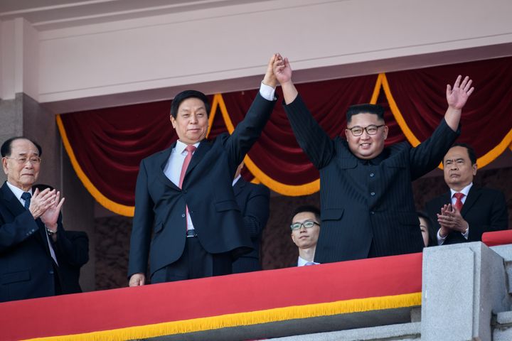 Kim Jong Un celebrating the 70th anniversary of North Korea's founding back in 2018