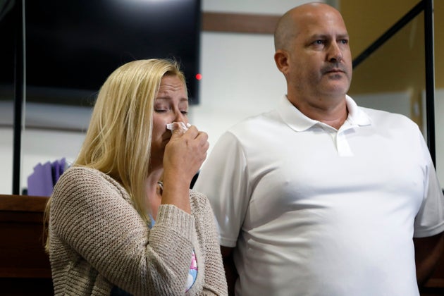 Gabby Petito's stepmother, Tara Petito, and father, Joe Petito, during a news conference Thursday about...