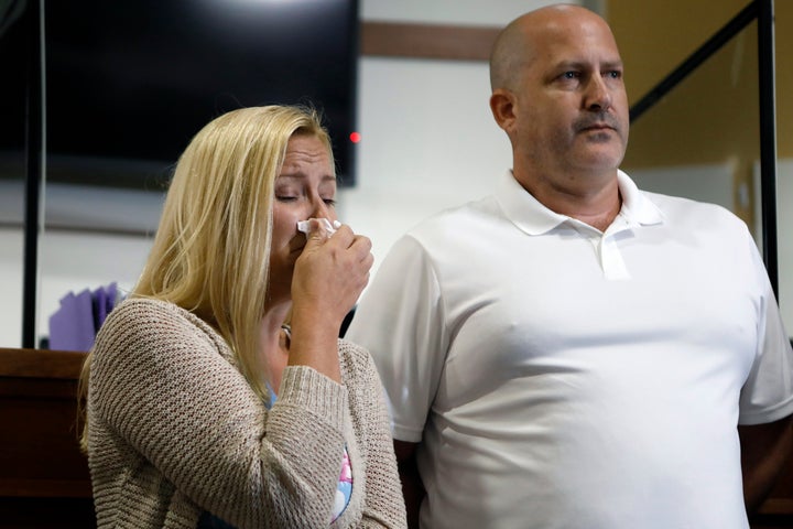 Gabby Petito's stepmother, Tara Petito, and father, Joe Petito, during a news conference Thursday about her disappearance.