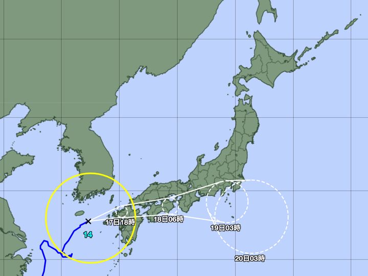 台風14号の経路図