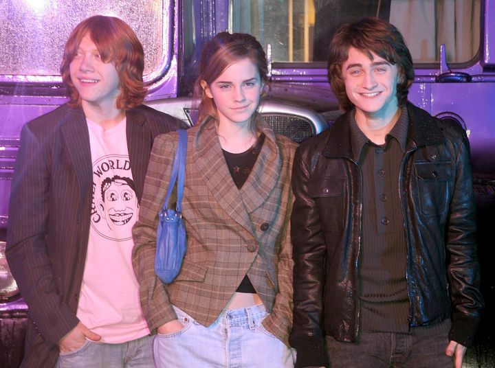 Rupert Grint, Emma Watson and Daniel Radcliffe during "Harry Potter and the Prisoner of Azkaban" DVD Launch at Middle Temple Lane in London, United Kingdom. (Photo by Fred Duval/FilmMagic)