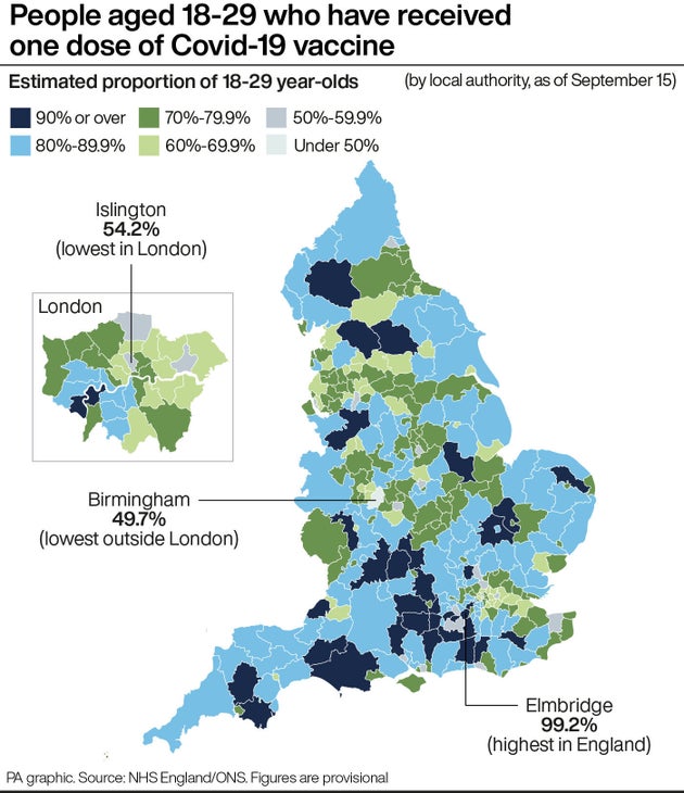People aged 18-29 who have received one dose of Covid-19