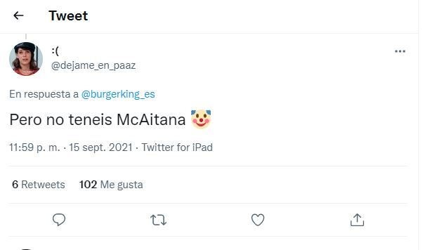 El tuit al que ha respondido Burger King.