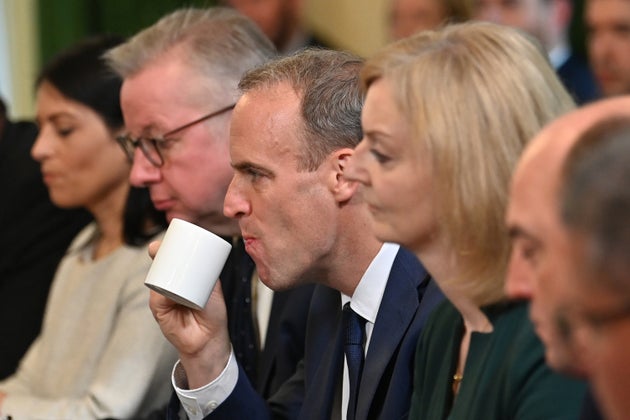 (Left to right) home secretary Priti Patel, housing secretary Michael Gove, justice secretary and deputy...