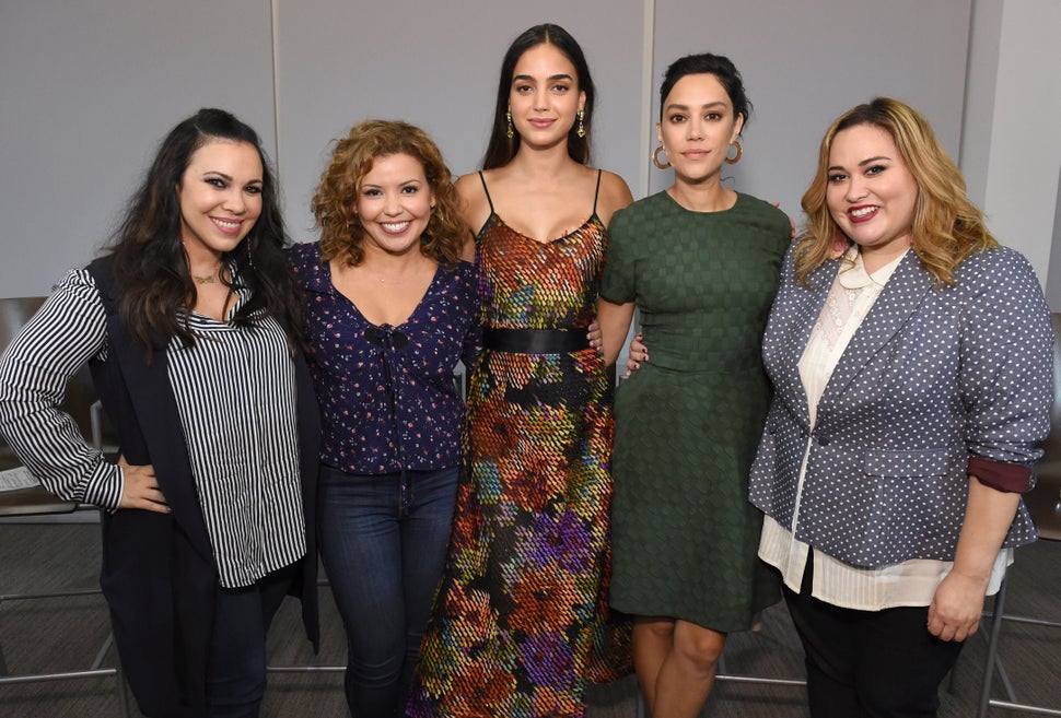 Gloria Calderón Kellett, left, "One Day at a Time" star Justina Machado, "Vida" stars Melissa Barrera and Mishel Prada