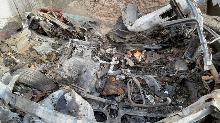 A view of the damage after a drone strike one day before the final US evacuation flights from Kabul.