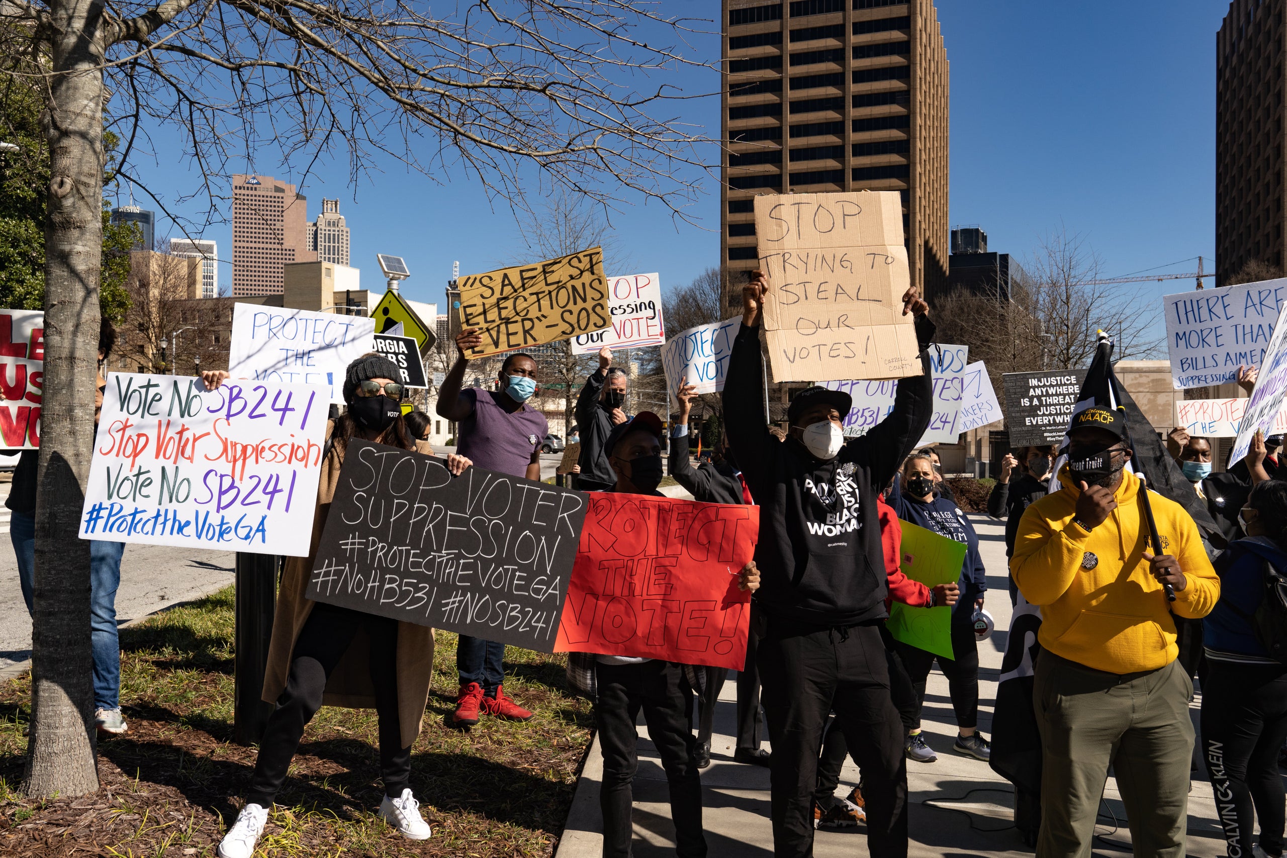 Protesters in Atlanta demonstrated against legislation that added new restrictions on voting to Georgia elections. In March,