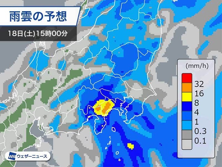 雨雲の予想 18日(土)15時