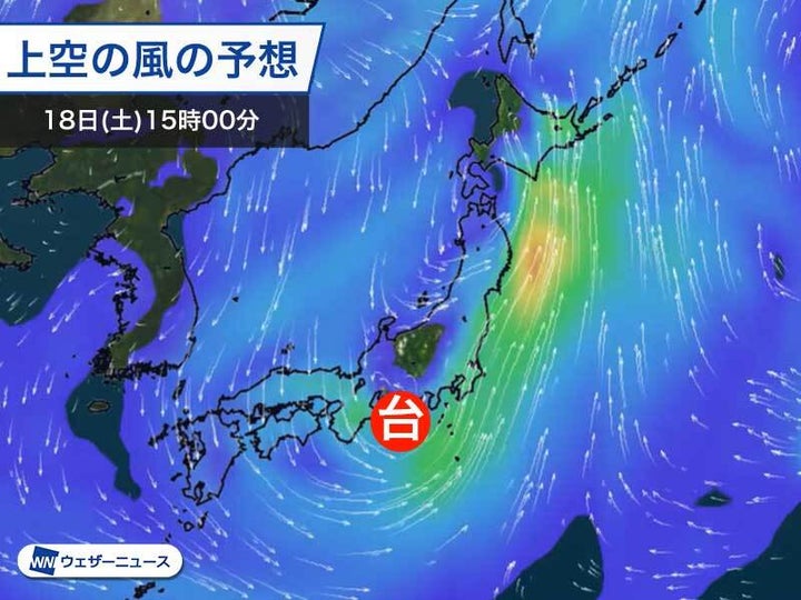 上空の風の予想 18日(土)15時