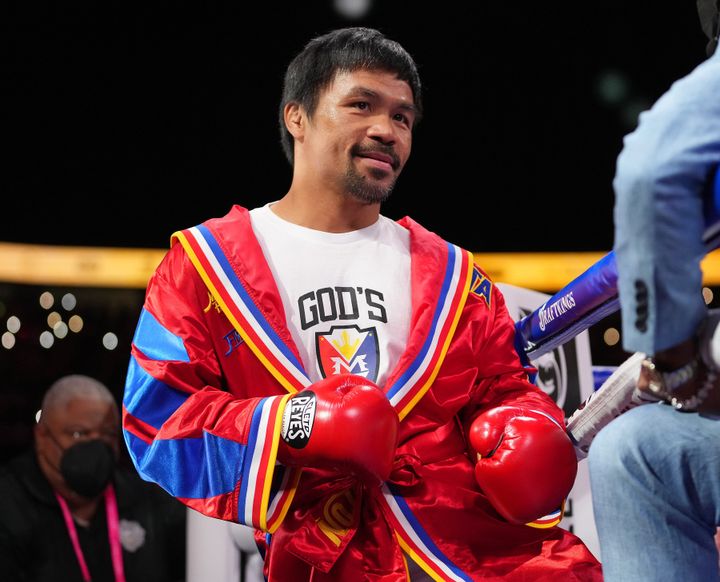 Manny Pacquiao is pictured before the start of a world welterweight championship bout in Las Vegas last month.