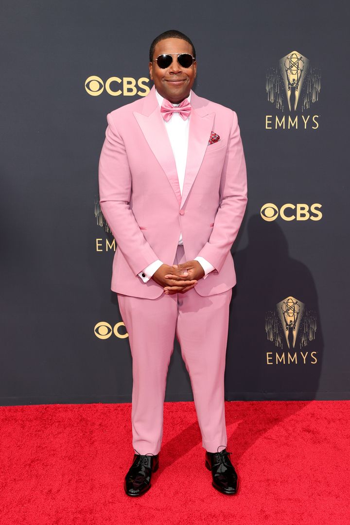 Kenan Thompson throws over the black tux tradition as he walks the red carpet at the 73rd Primetime Emmy Awards at L.A. Live on Sunday in Los Angeles.