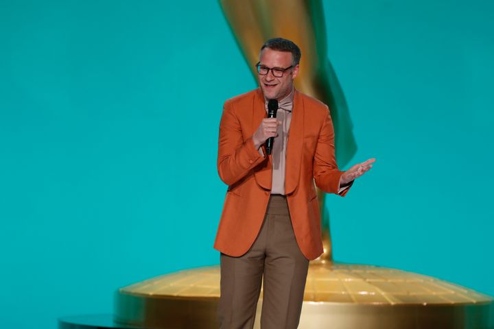 Seth Rogen on stage at the Emmys