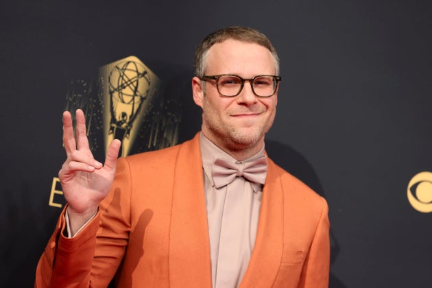 Seth Rogen posing on the Emmys red