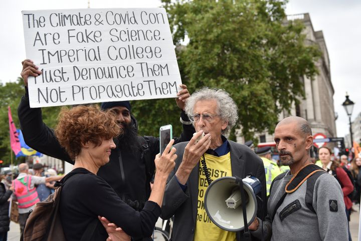 Piers Corbyn protesting climate activists Extinction Rebellion in London in 2021