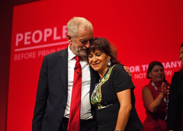 Former Labour leader Jeremy Corbyn with his wife Laura Alvarez, after speaking at the party's annual...