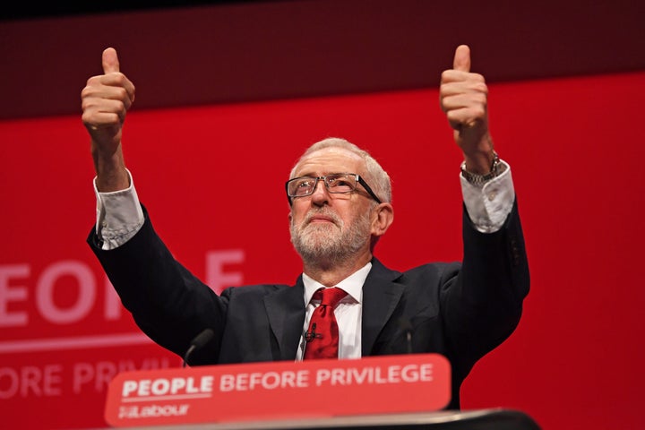 Former Labour leader Jeremy Corbyn speaking at the last party conference in Brighton 