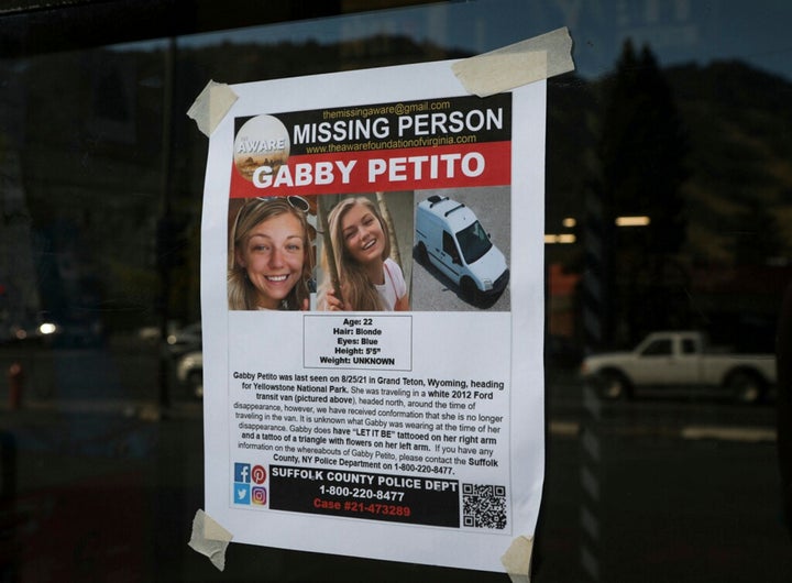 A missing person poster is seen for Petito in Jackson, Wyoming. Petito vanished while on a cross-country trip in a converted