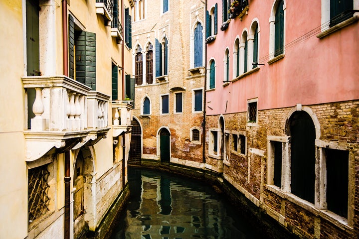 A Venetian canal, gondolier free, for now.