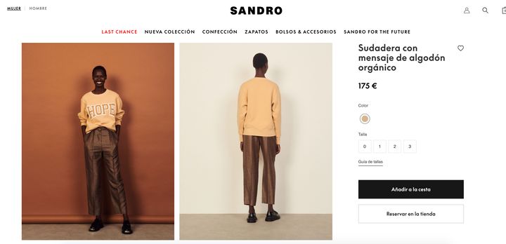 Captura de pantalla de la web de Sandro.