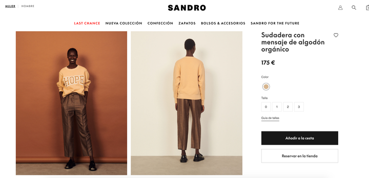 Captura de pantalla de la web de Sandro.