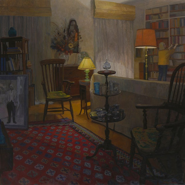 Στο Σπίτι του Γιώργου Σεφέρη: Νυχτερινό εσωτερικό, 90Χ90 εκ., λάδι σε καμβά, 2019. Συλλογή Γιάννου και Άντρης Κωνσταντίνου, Κύπρος 