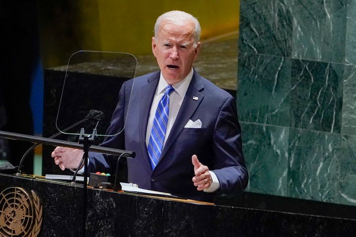 President Joe Biden delivers remarks to the 76th Session of the United Nations General Assembly, Tuesday, Sept. 21, 2021, in New York. (AP Photo/Evan Vucci)