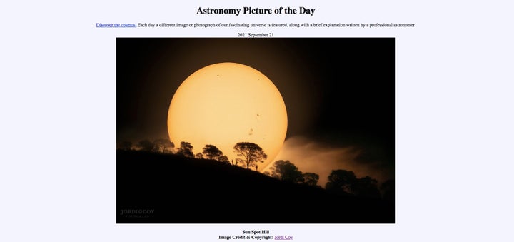 La imagen del fotógrafo español en la web de la NASA.