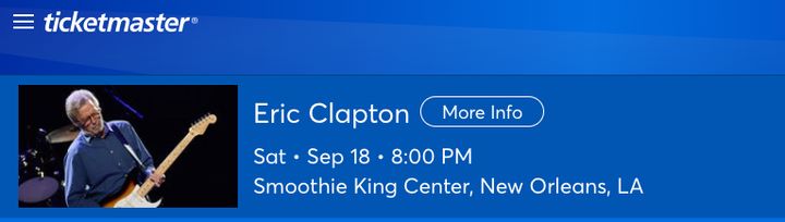 Eric Clapton show listing on Ticketmaster.