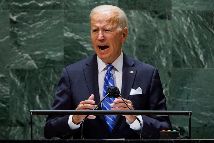 President Joe Biden addresses the 76th session of the United Nations General Assembly in New York on Tuesday, vowing to double U.S. spending on international climate aid by 2024.