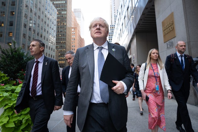 Boris Johnson walks to a television interview in New York whilst attending the United Nations General