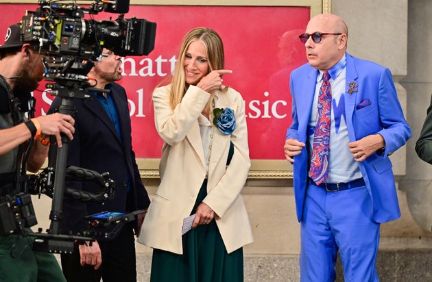 Sarah Jessica Parker and Willie Garson seen on the set of And Just Like That... the follow up series...