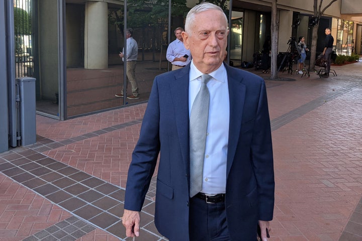 Former Defense Secretary Jim Mattis arrives at a courthouse to testify in the fraud trial of Theranos founder Elizabeth Holme