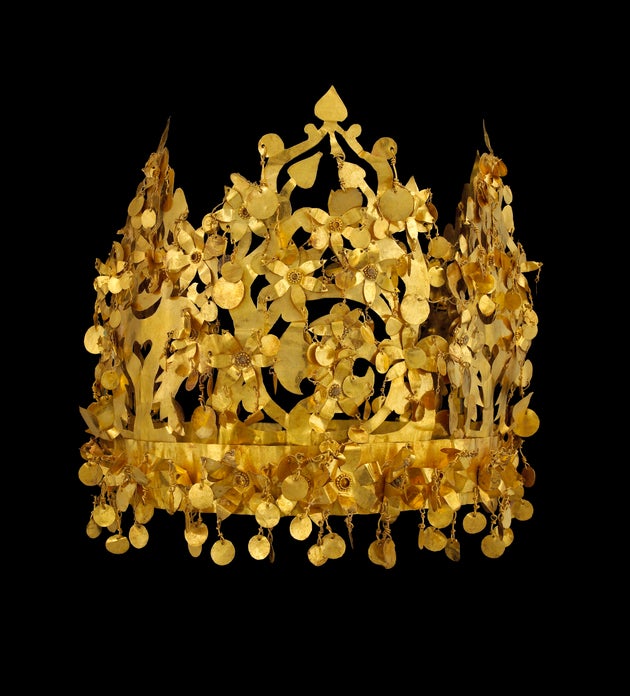 Gold crown from Tillya Tepe, 1st century. Found in the Collection of National Museum of Afghanistan,...