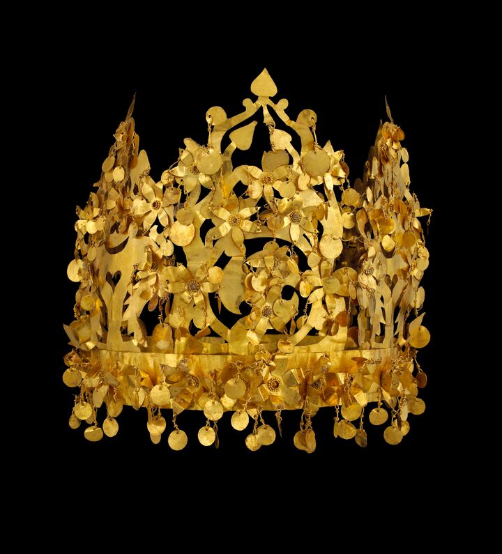 Gold crown from Tillya Tepe, 1st century. Found in the Collection of National Museum of Afghanistan, Kabul. (Photo by Fine Art Images/Heritage Images/Getty Images))