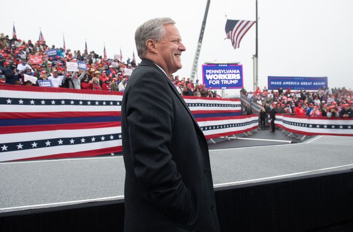 White House Chief of Staff Mark Meadows attends a Make America Great Again campaign rally at Lancaster Airport in Lititz, Pennsylvania, on Oct. 26, 2020.