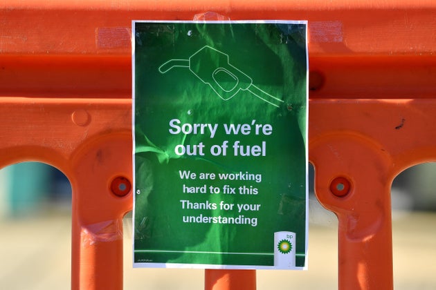 A sign outside a BP petrol station in