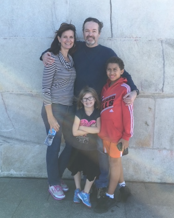 Kelly James, Erik Enger, and their children, Ryan Enger and Haley Enger, at the Washington Monument in Washington, D.C., in October 2015