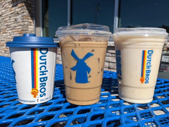 From left to right: the Pumpkin Chai, Cinnamon Swirl Oat Milk Latte and Snickerdoodle Breve from Dutch Bros. 