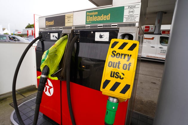 Pumps out of action due to fuel shortages at a Texaco franchise garage in Helston,