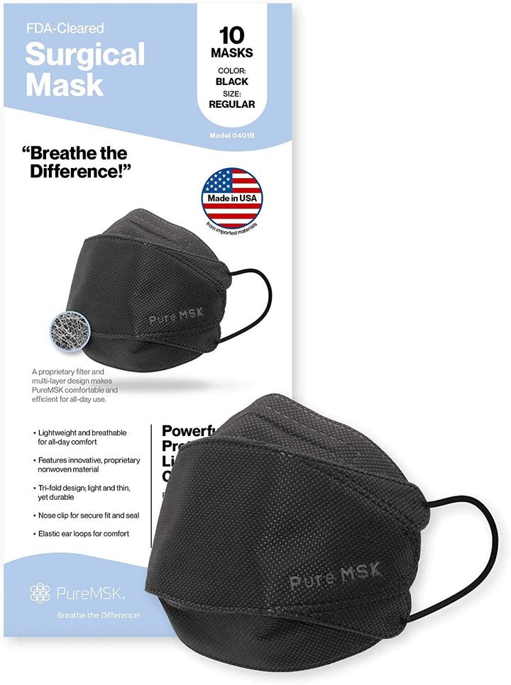 Get the PURE-MSK Trifold Disposable FDA-Cleared Surgical Mask for $22.95 for a pack of ten.