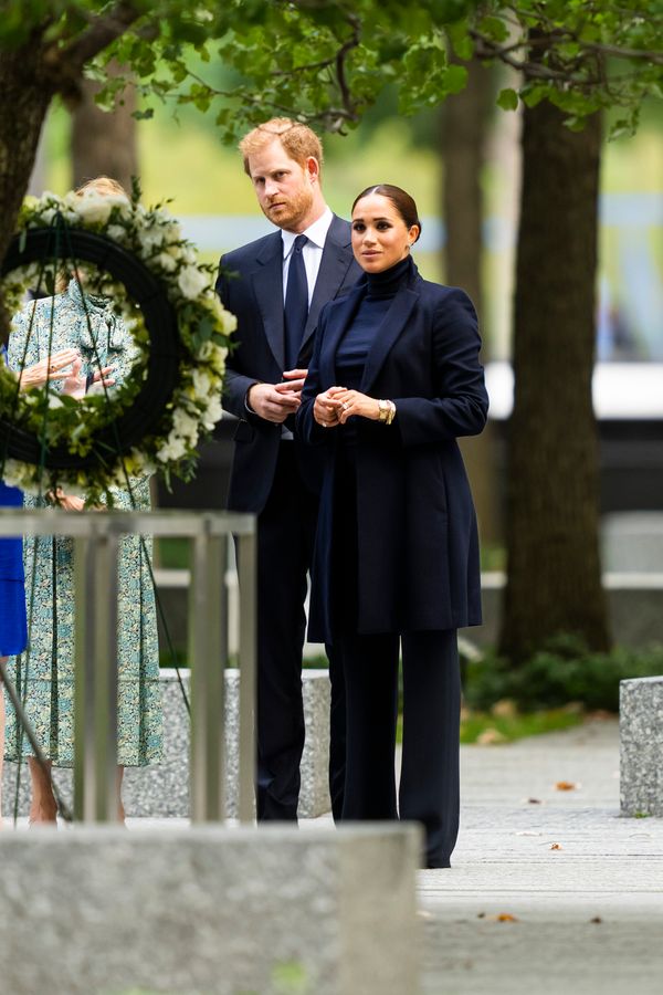 The Sussexes see a wreath at the site of the September 11 memorial.