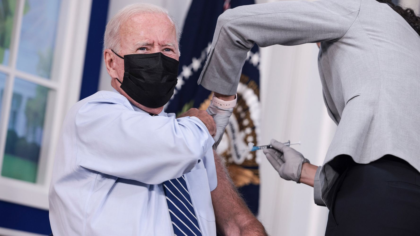Joe Biden Receives Pfizer COVID-19 Vaccine Booster Shot On Camera