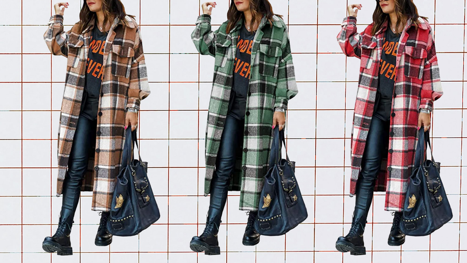 Oversized Plaid Pocketed Shirt Jacket