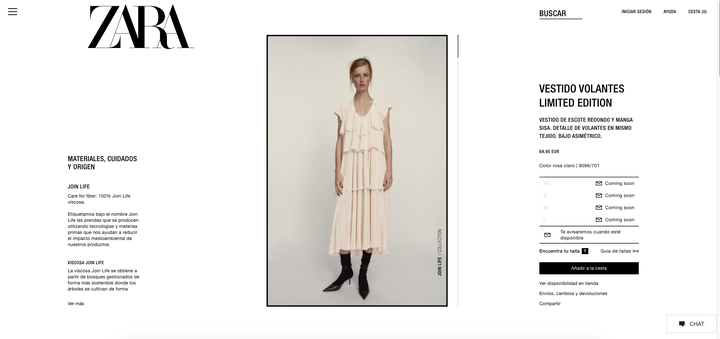 Captura de pantalla de la web de Zara.