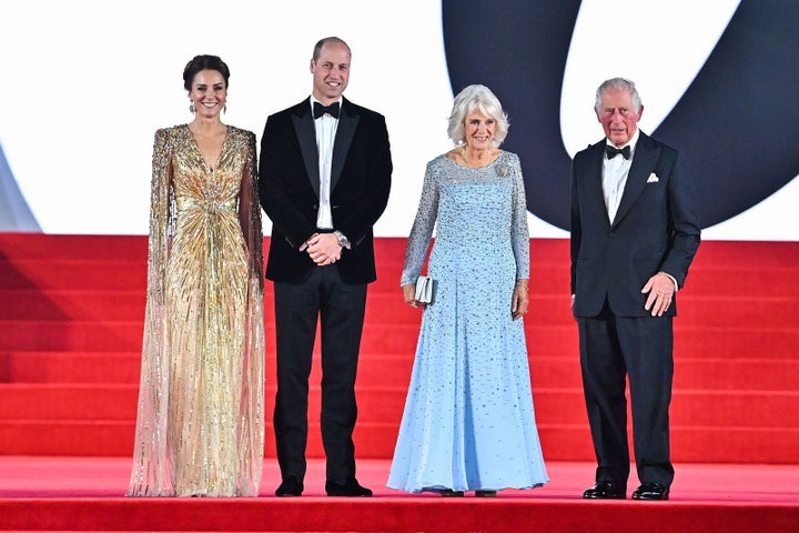 From left: Kate Middleton; Prince William; Camilla, Duchess of Cornwall; and Prince Charles attend the premiere of "No Time to Die" in London.