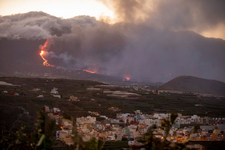 Lava flows from the Cumbre Vieja volcano towards the Atlantic Ocean on Sept. 29, 2021, in in La Palma, Canary Islands, Spain. 