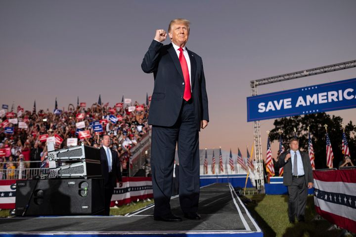Former President Donald Trump greets supporters during his Save America rally in Perry, Georgia, on Sept. 25.